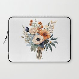 Floral Botanical Bouquet of Flowers in shades of Terracotta Beige White and Blue with Greenery Laptop Sleeve