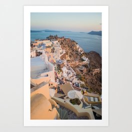 Golden Hour | Landscape Photography of Santorini Sunset Over Greece White Buildings Art Print