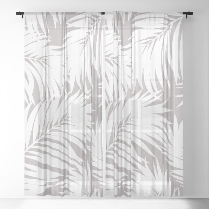 Palm Tree Fronds White on Soft Grey Hawaii Tropical Décor Sheer Curtain