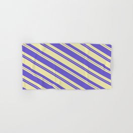 [ Thumbnail: Slate Blue & Pale Goldenrod Colored Lines/Stripes Pattern Hand & Bath Towel ]