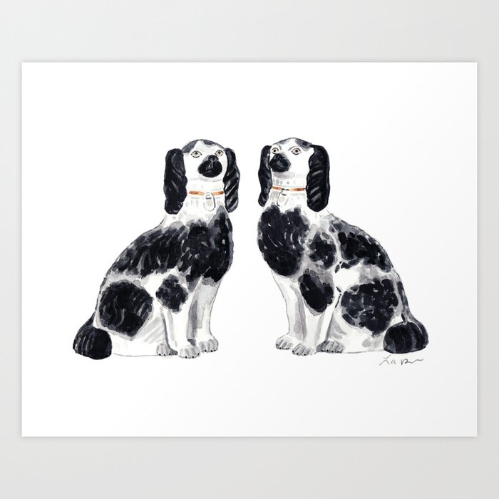 Pair of Staffordshire Dogs in Black Art Print