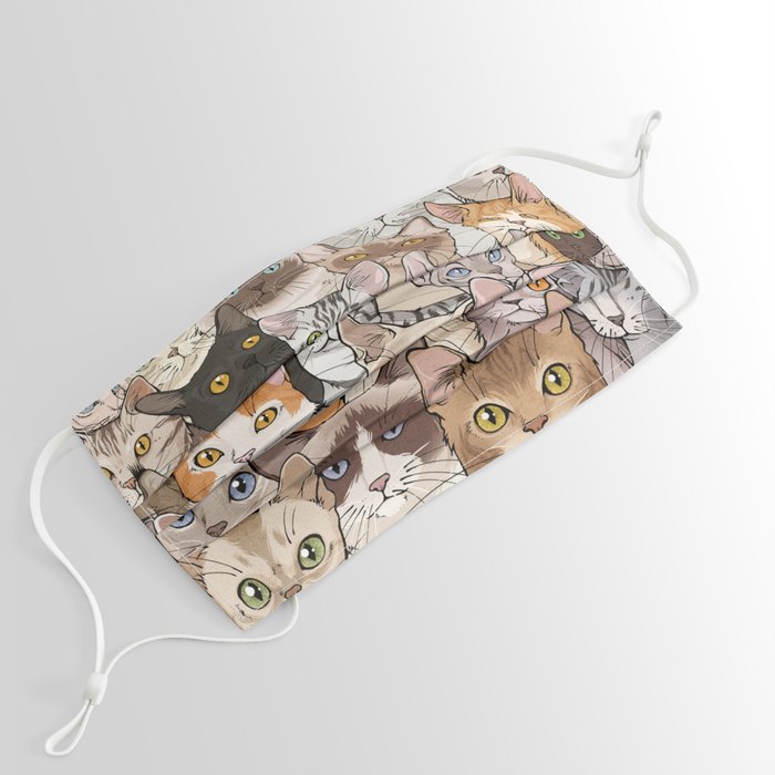 A lot of Cats Face Mask | Painting, Digital, Kawaii, Cute, Cat, Cats, Kitties, Animals, Because-cats, Cats-everywhere