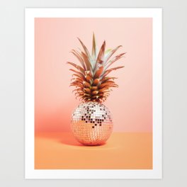 Peach Pineapple Paradise: Disco Ball Sparkles in Tropical Glamour Art Print