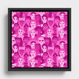 Pink woman people cartoon character seamless pattern Framed Canvas