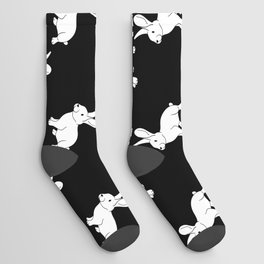 white cartoon bunnies on black Socks