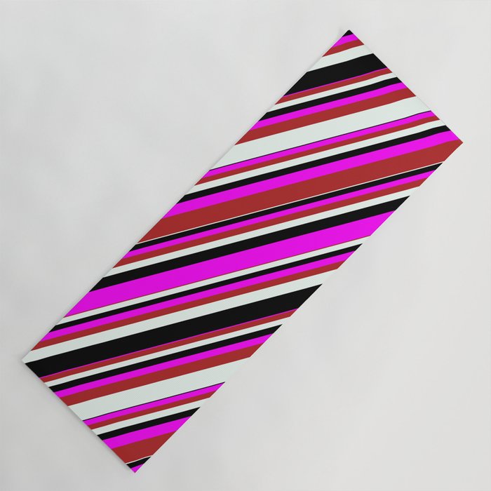 Fuchsia, Red, Mint Cream, and Black Colored Pattern of Stripes Yoga Mat