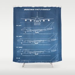 Boeing 747 Family Blueprint in High Resolution (light blue) Shower Curtain