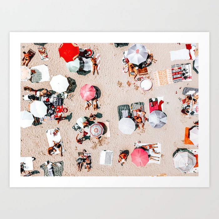 Aerial Beach Umbrellas, People In Summer, Summer Vibes, Aerial Beach Art Print