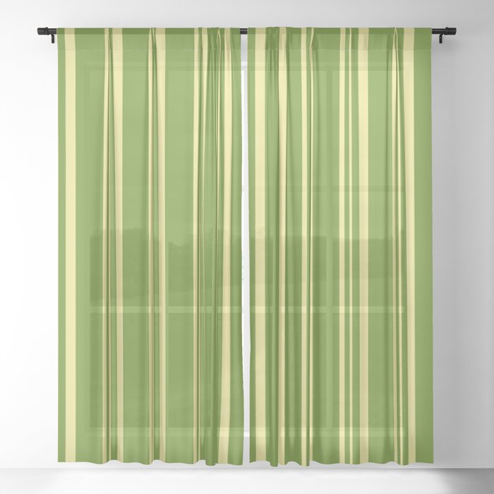 Green and Tan Colored Stripes Pattern Sheer Curtain