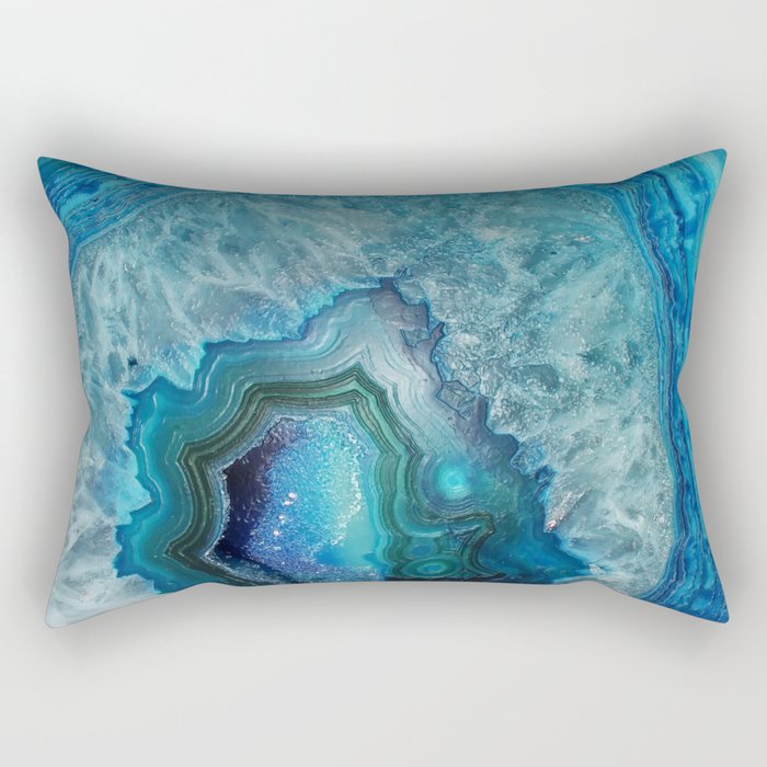 Aqua Turquoise Crystal Mineral Gem Agate Rectangular Pillow