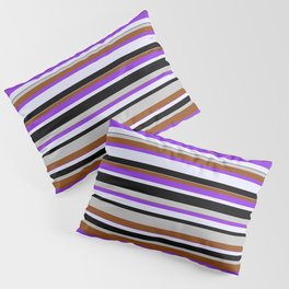 [ Thumbnail: Grey, Brown, Purple, Lavender & Black Colored Pattern of Stripes Pillow Sham ]