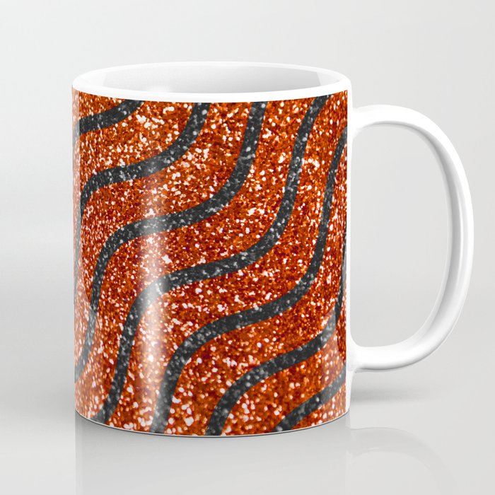 Red Sparkle Glitter Glam Metallic Wavy Pattern Coffee Mug