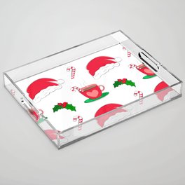 Festive Christmas Seamless Pattern with Hot Chocolate Mug, Sweet Candy, Santa Hat Acrylic Tray