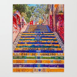 Rio de Janeiro, favela Eseadaria Selarron colorful painted stairway Brazil color landscape photographic photography / photograph Poster
