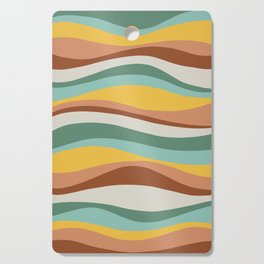 Wavy Lines Pattern Teal, Yellow, Orange, Terracotta and Beige Cutting Board