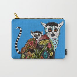 ring tailed lemur love blue Carry-All Pouch | Nature, Illustration, Ink, Nursery, Blue, Graphicdesign, Botanical, Child, Love, Kids 