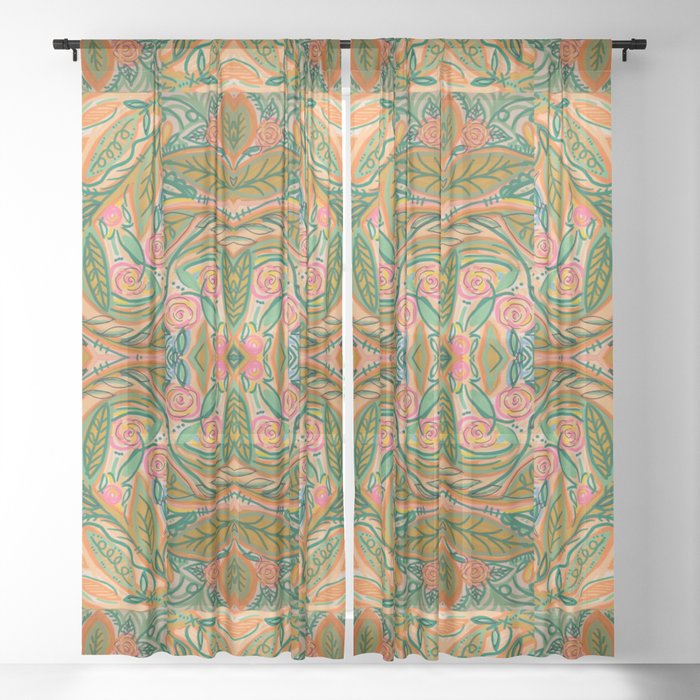 New Spring Colors Floral Patchwork Pattern Sheer Curtain