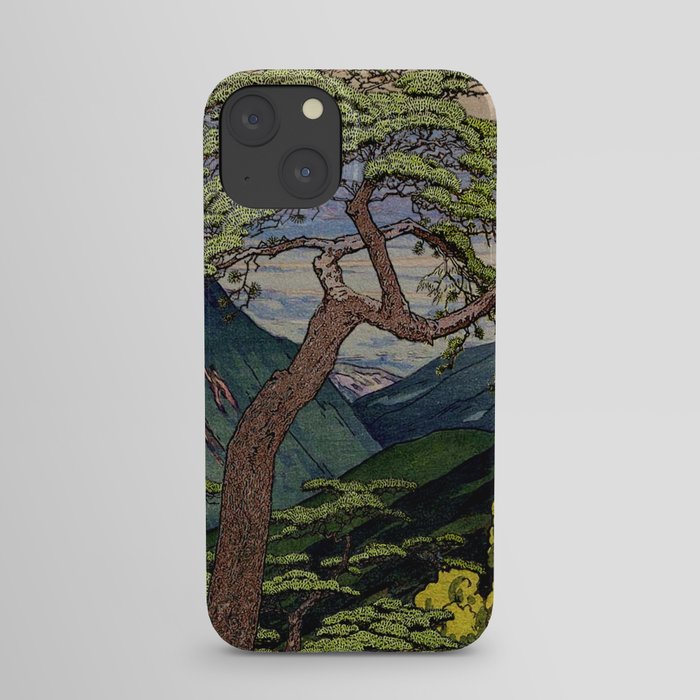 The Downwards Climbing - Summer Tree & Mountain Ukiyoe Nature Landscape in Green iPhone Case
