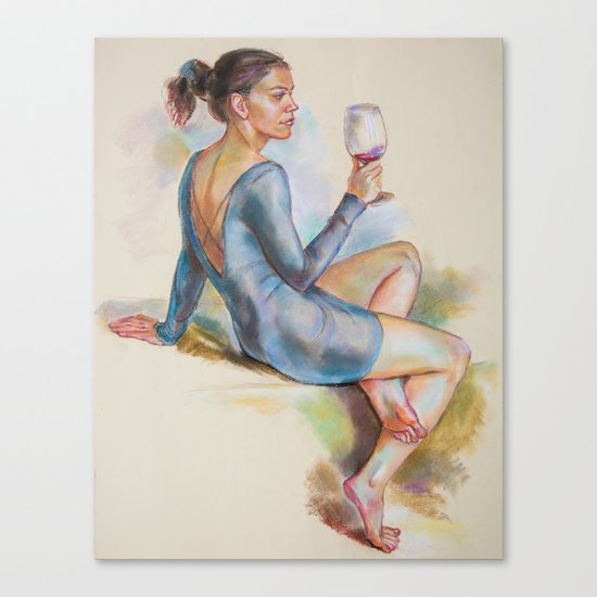 Girl with a glass of red wine Canvas Print