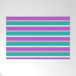 [ Thumbnail: Grey, Light Sea Green, Mint Cream, and Orchid Colored Lined Pattern Welcome Mat ]