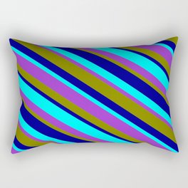 [ Thumbnail: Aqua, Dark Orchid, Green, and Dark Blue Colored Stripes/Lines Pattern Rectangular Pillow ]