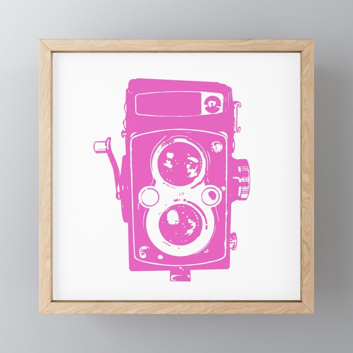 Big Vintage Camera - Pink White Framed Mini Art Print