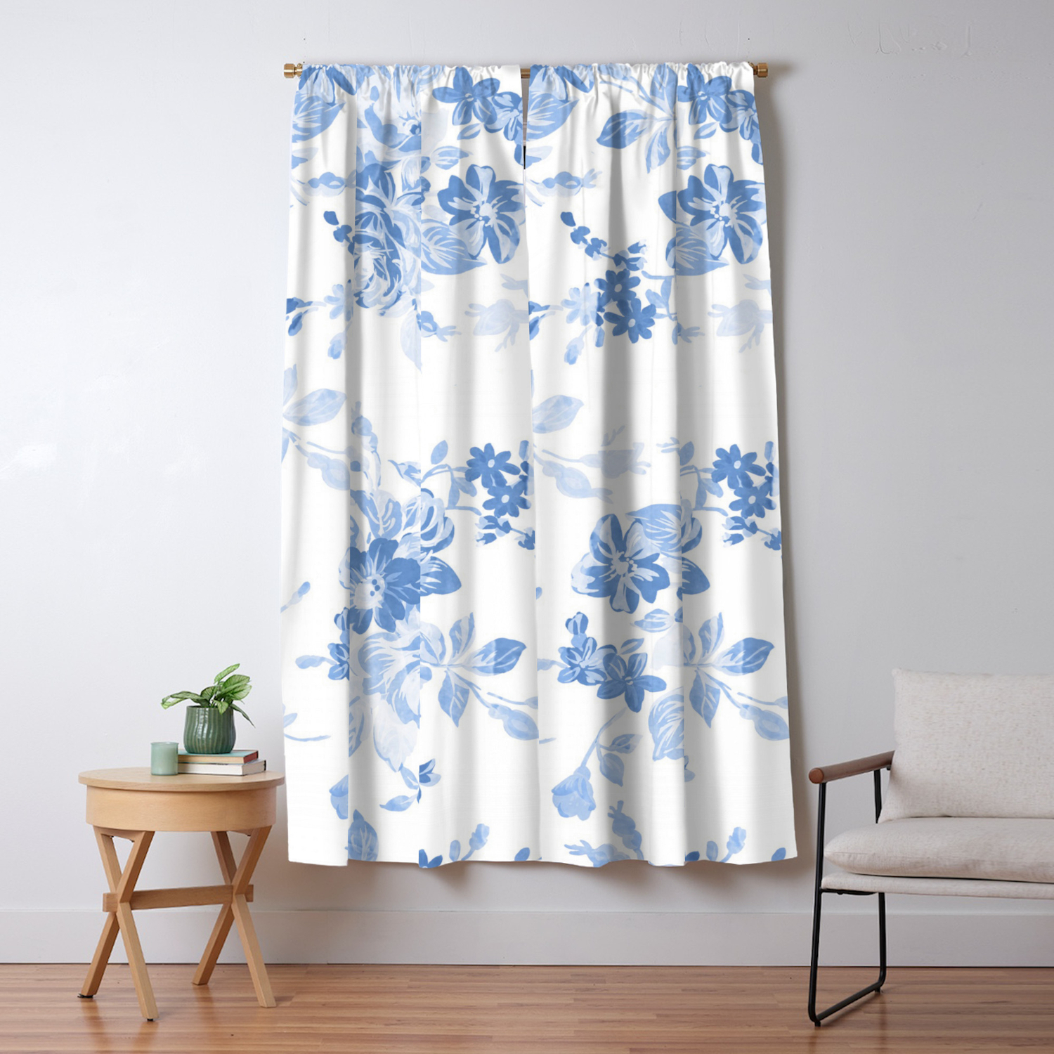 Modern Navy Blue White Watercolor Elegant Floral Blackout Curtain By Pink Water Society6
