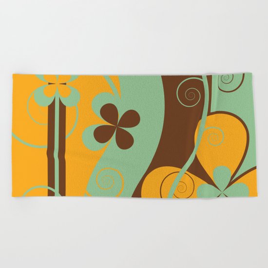 Modern Retro Floral Graphic Art Beach Towel