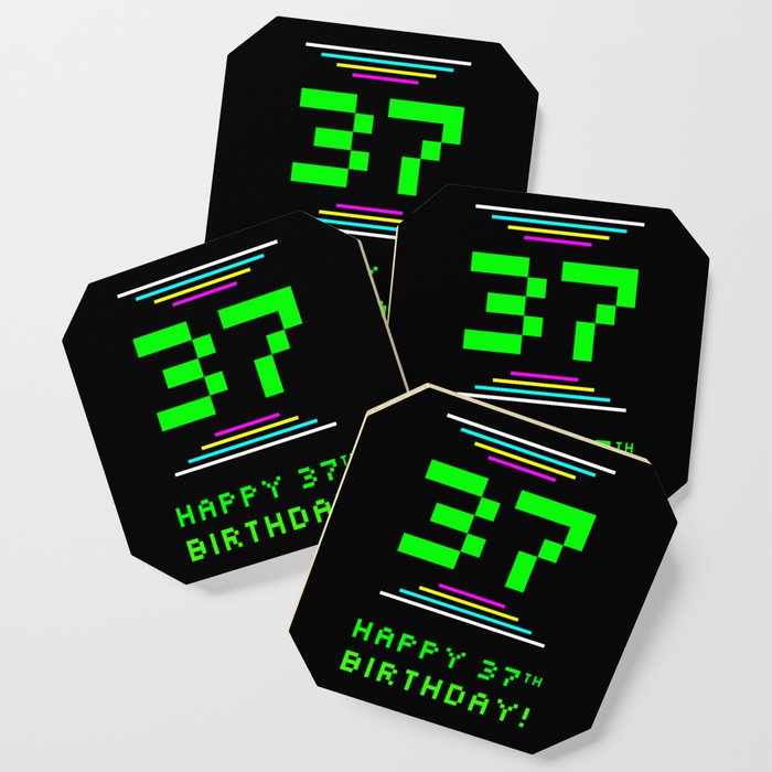 37th Birthday - Nerdy Geeky Pixelated 8-Bit Computing Graphics Inspired Look Coaster