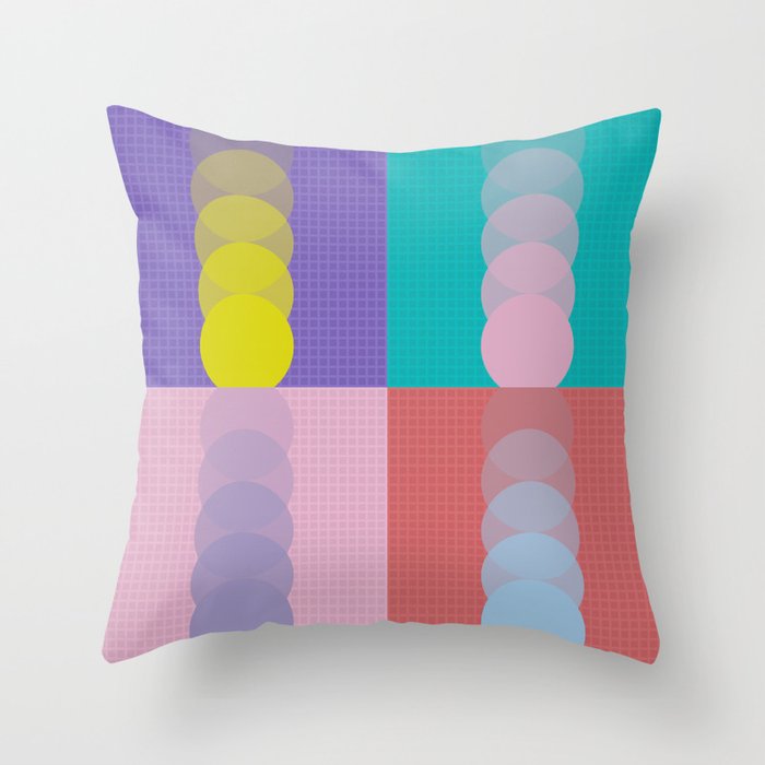 Grid retro color shapes patchwork 3 Throw Pillow