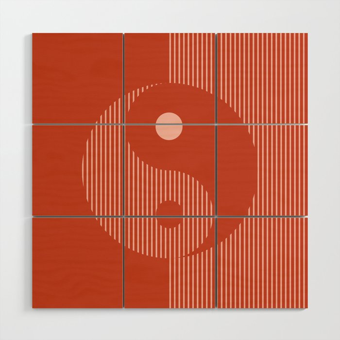 Geometric Lines Ying and Yang V in Rust Rosegold Wood Wall Art