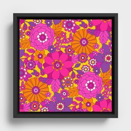 Retro Groovy Blooms Framed Canvas