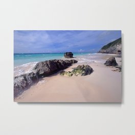 Rock Formation on a Pink Sand Beach, Elbow Beach Paget Parish, Bermuda Metal Print