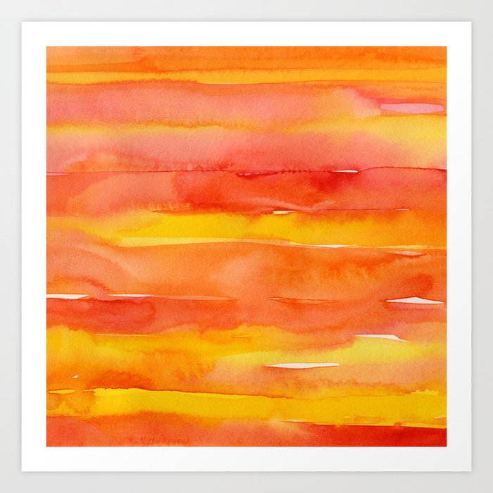 Watercolor Pattern Abstract Summer Sunrise Sky On Fire Art Print