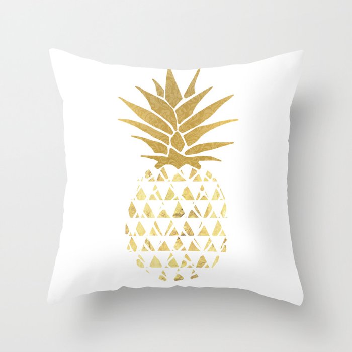 white & gold pineapple Throw Pillow