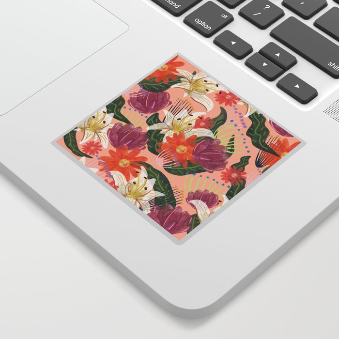 peach watercolor floral pattern Sticker