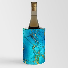 Gold And Teal Blue Indigo Malachite Marble  Wine Chiller