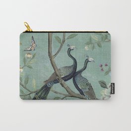 A Teal of Two Birds Chinoiserie Carry-All Pouch | Chinese, Chinoiserie, French, Photo, Birds, Antique 