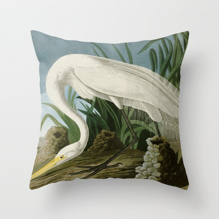 White Heron - John James Audubon's Birds of America Print Throw Pillow