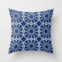 White Islamic Geometric Pattern Stars on Blue Background Throw Pillow
