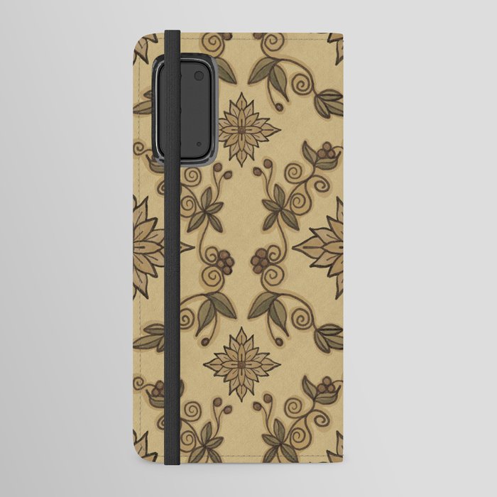 Faded tapestry pattern in golden wheat Android Wallet Case