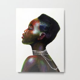White pearls Metal Print | Illustration, Rainbow, Colorful, Portrait, Girl, Pearls, Surrealportrait, Female, Realism, White 