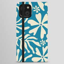 Groovy Flowers and Leaves in Light Yellow and Celadon Blue iPhone Wallet Case