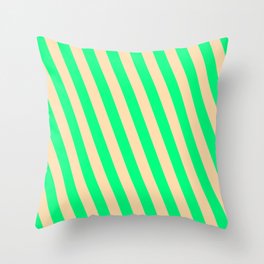 [ Thumbnail: Green and Tan Colored Pattern of Stripes Throw Pillow ]