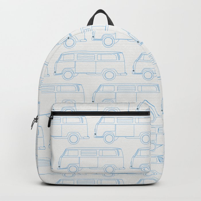 White and Blue Retro Camper Van Pattern Backpack