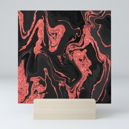 Modern festive red glitter black marble watercolor Mini Art Print