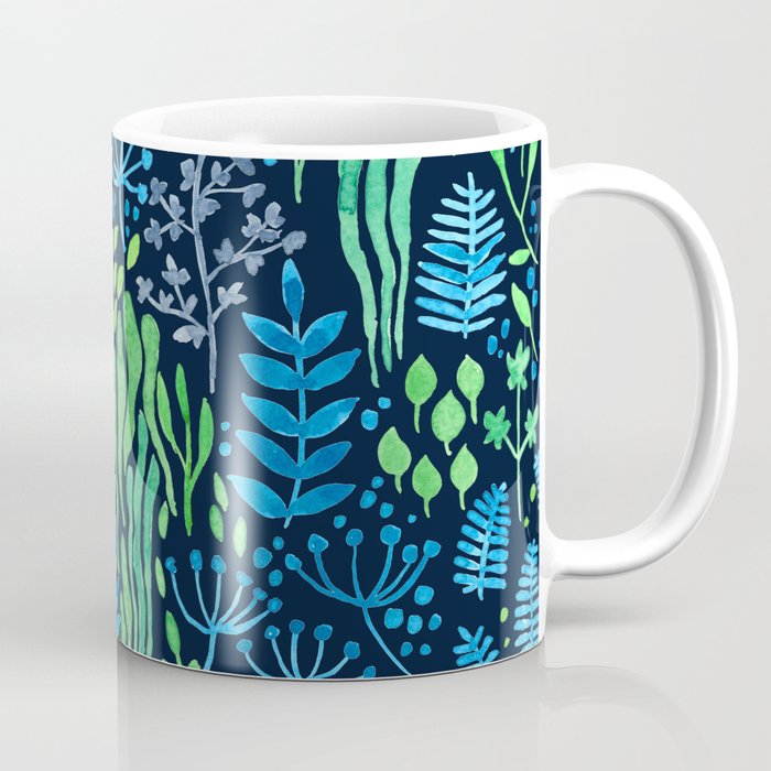 Watercolor floral doodles dark background Coffee Mug