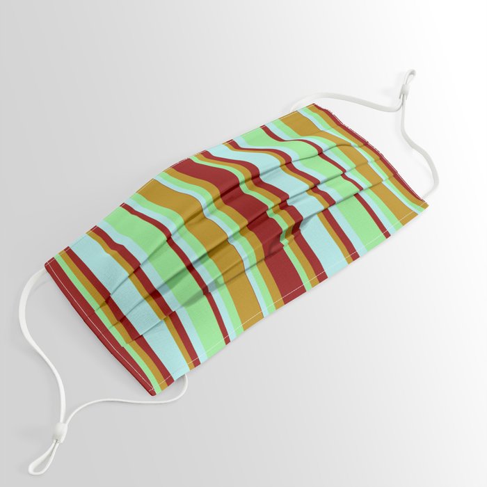 Light Green, Dark Goldenrod, Dark Red, and Turquoise Colored Lines/Stripes Pattern Face Mask