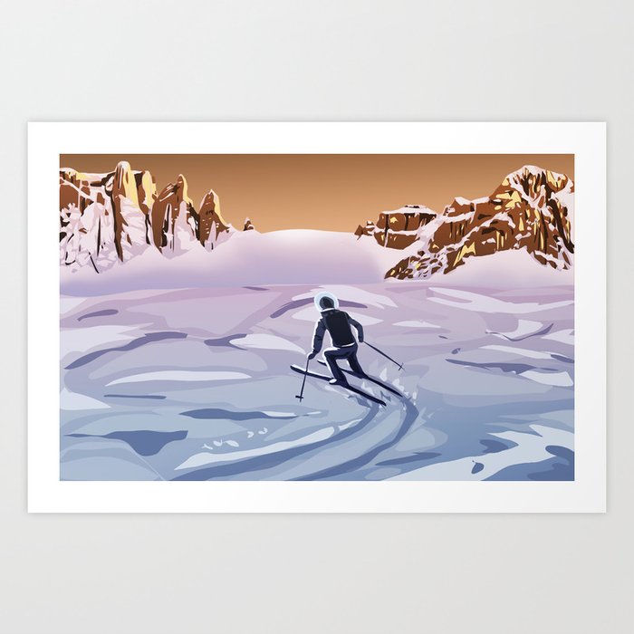 Skiing on Mars Art Print