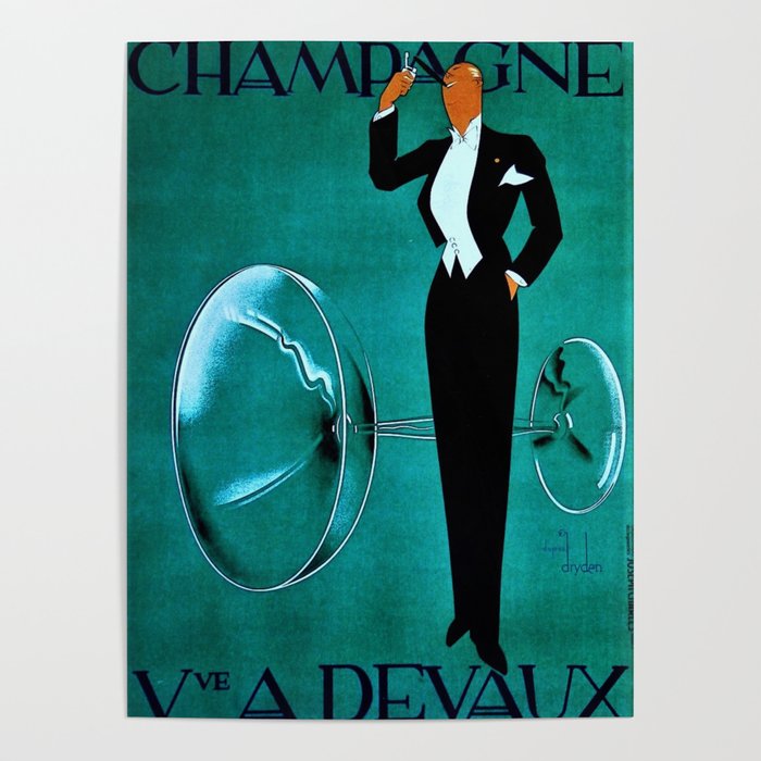 Vintage Champagne Blue Paris, France Jazz Age Roaring Twenties Advertisement Poster Poster